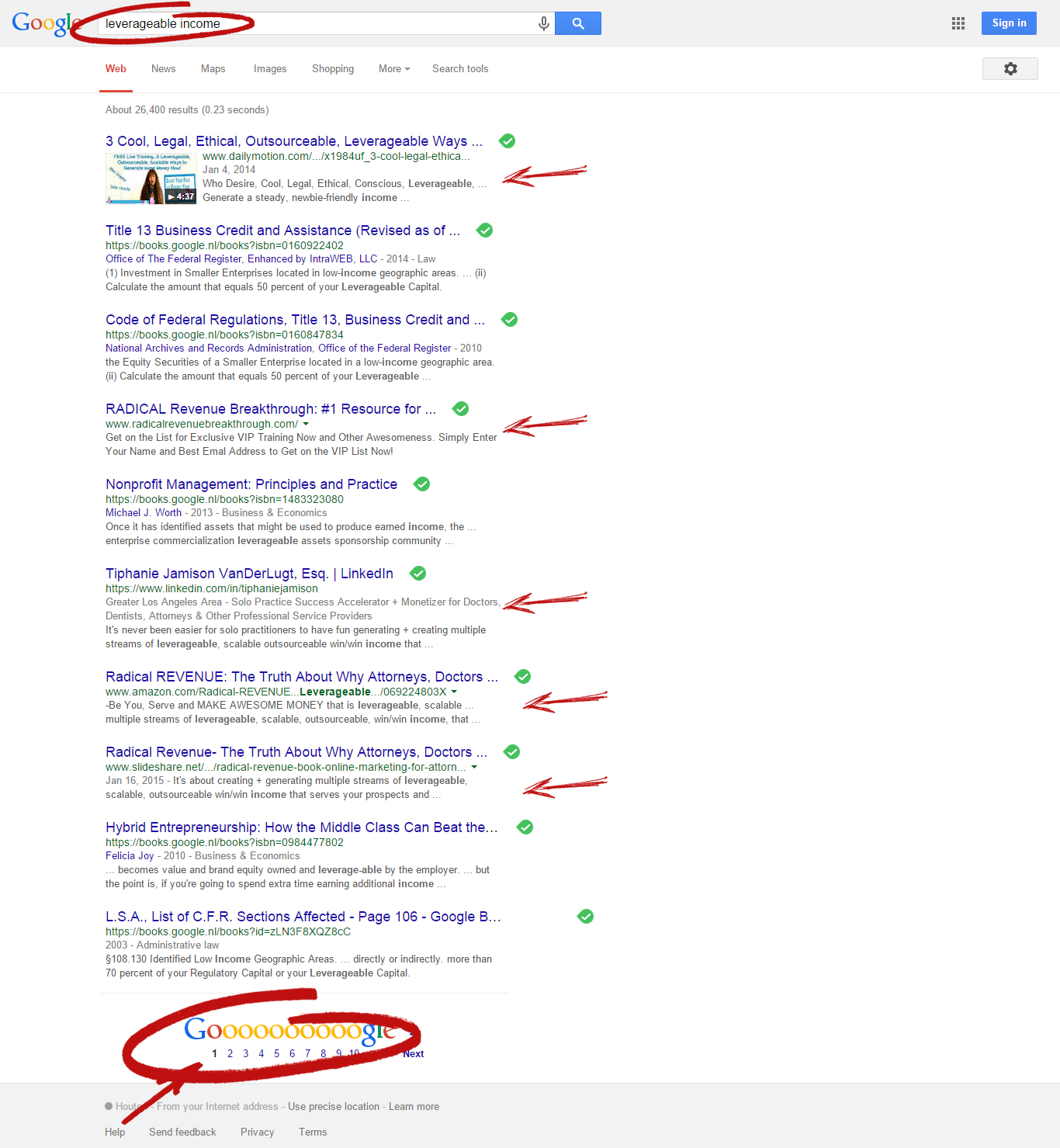 full screenshot of leverageable income on first page of google tiphanie jamison